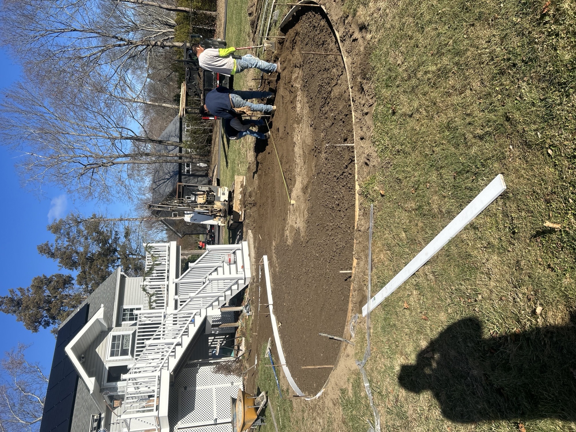 Excavation and forming for circular patio