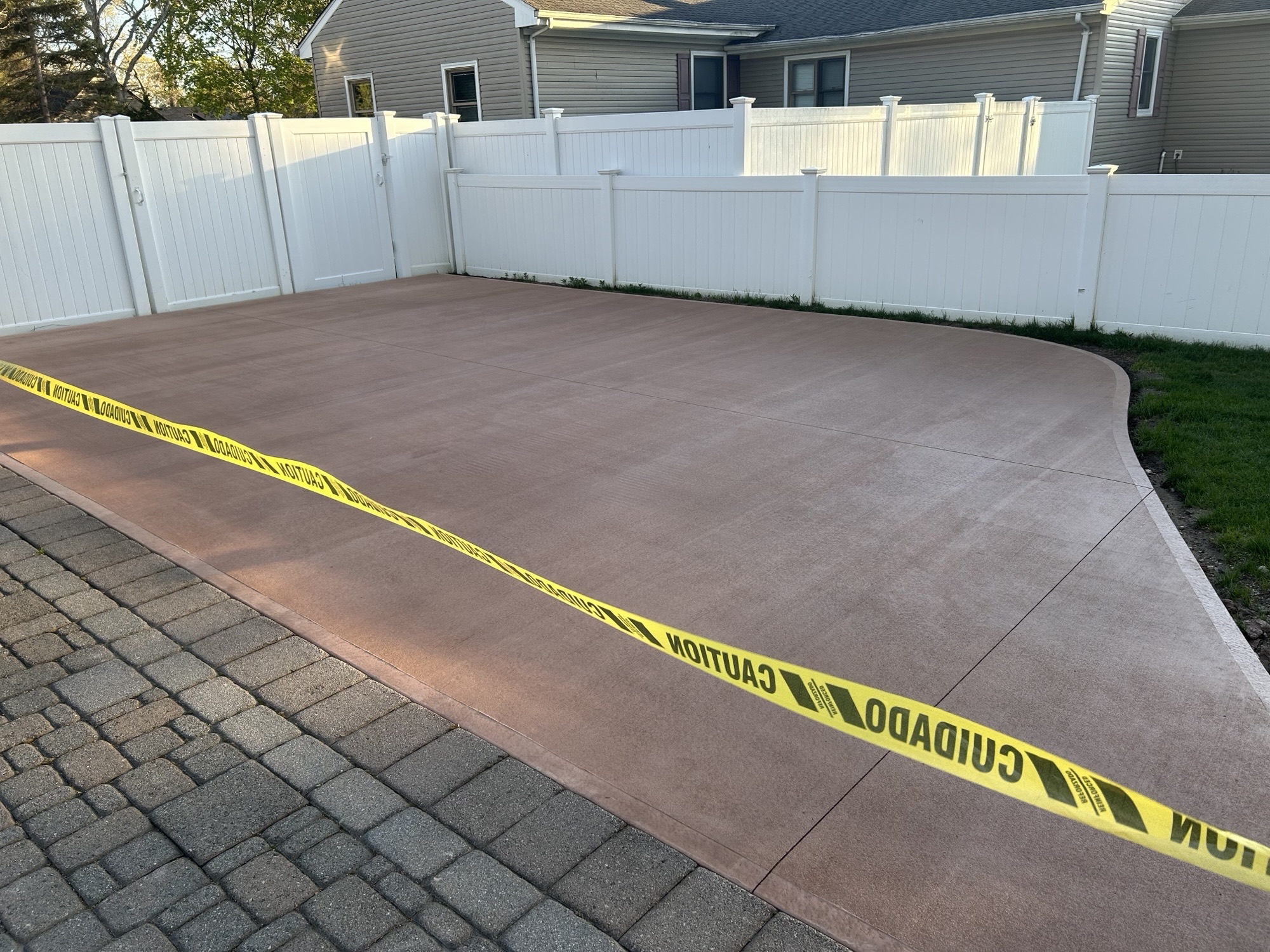 Freshly finished colored concrete patio